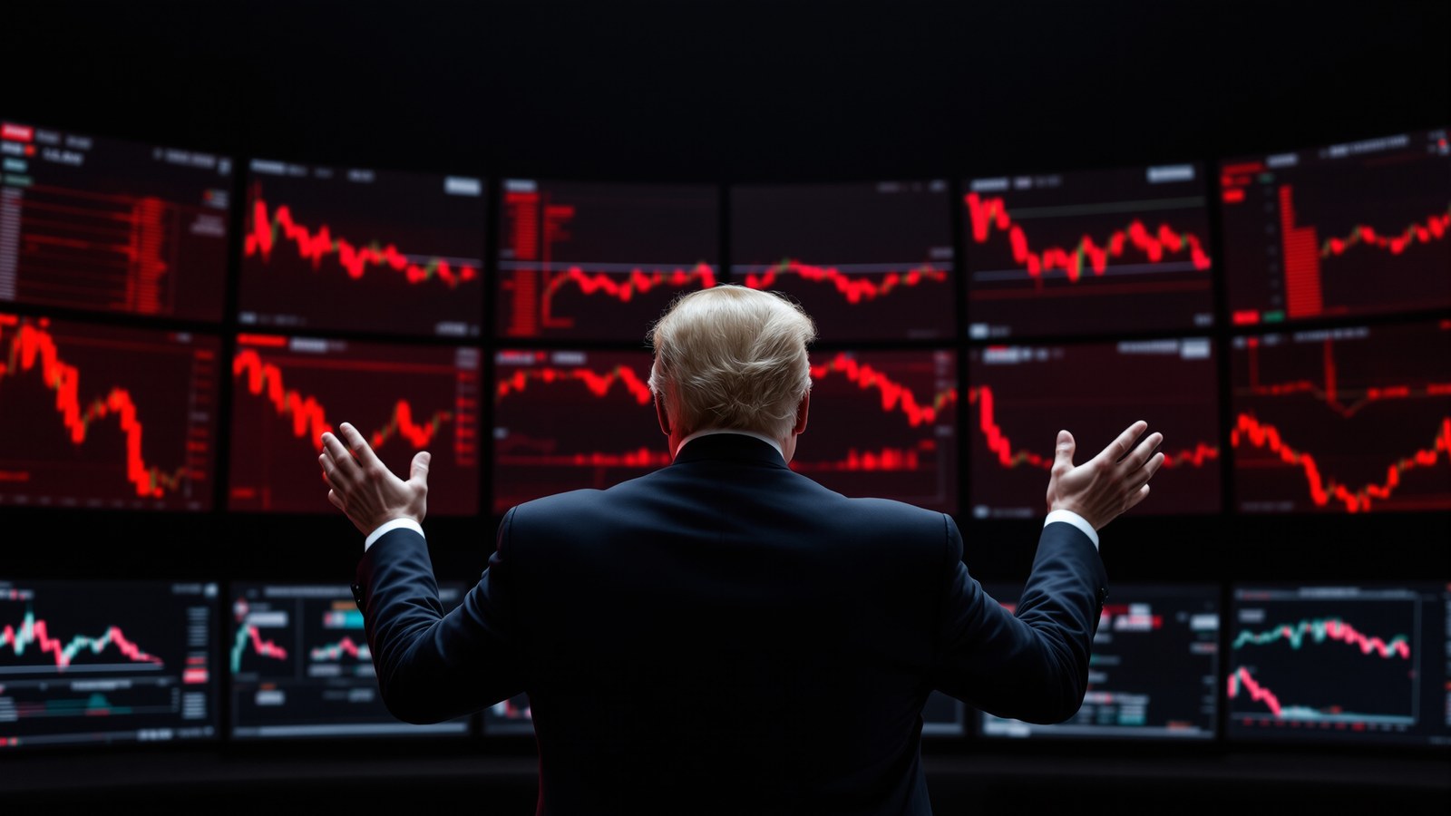 Trump in front of falling charts